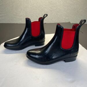 Lauren Ralph Lauren Women's Tally Ankle Rain Boots Size 6 Black Red,Pull On